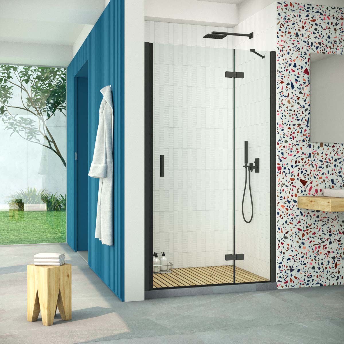 Душевая дверь в нишу Vegas Glass AFP Retta 100 02М 01 R, профиль черный матовый, стекло прозрачное