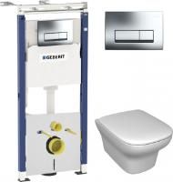 Инсталляция Geberit Duofix Платтенбау 458.125.21.1 4 в 1 с кнопкой + унитаз подвесной Jacob Delafon Vox EDM102-00 + сиденье Jacob Delafon Vox E20142-00 с + шумоизоляция