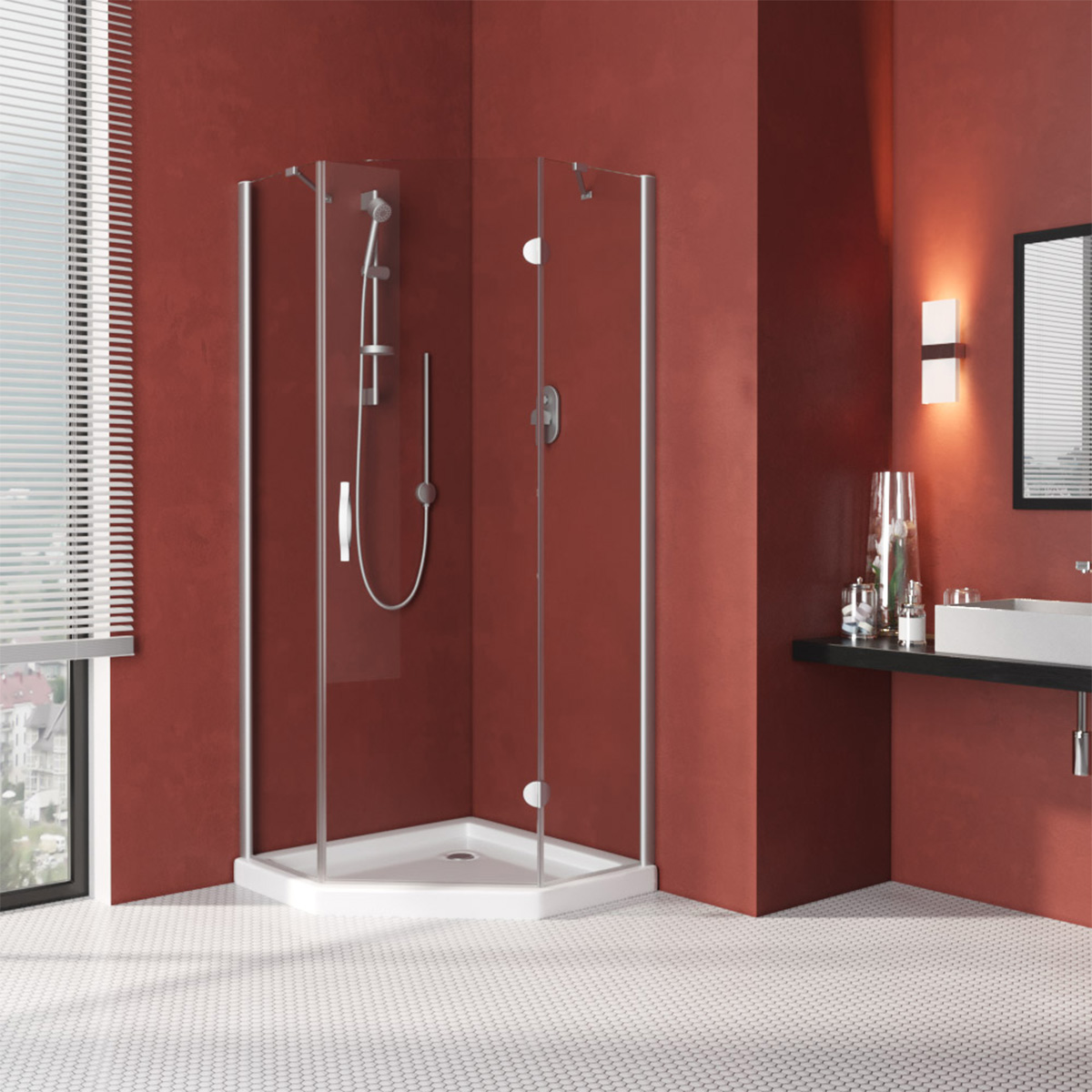 Душевой уголок Vegas Glass AFA-Pen LUX 120 07 crystalvision R, профиль матовый хром, стекло crystalvision