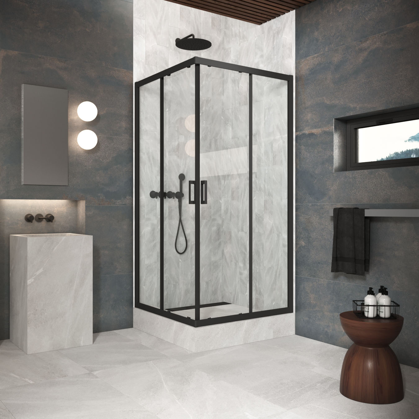 Душевой уголок Vegas Glass ZA Protec h1900 110 02М crystalvision, профиль черный матовый, стекло crystalvision