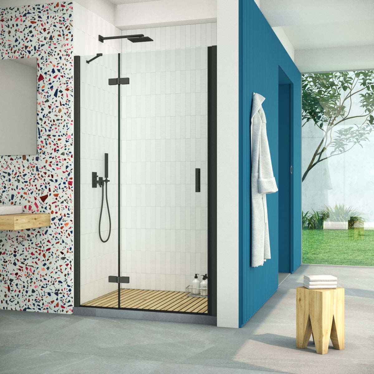 Душевая дверь в нишу Vegas Glass AFP Retta 120 02М 01 L, профиль черный матовый, стекло прозрачное