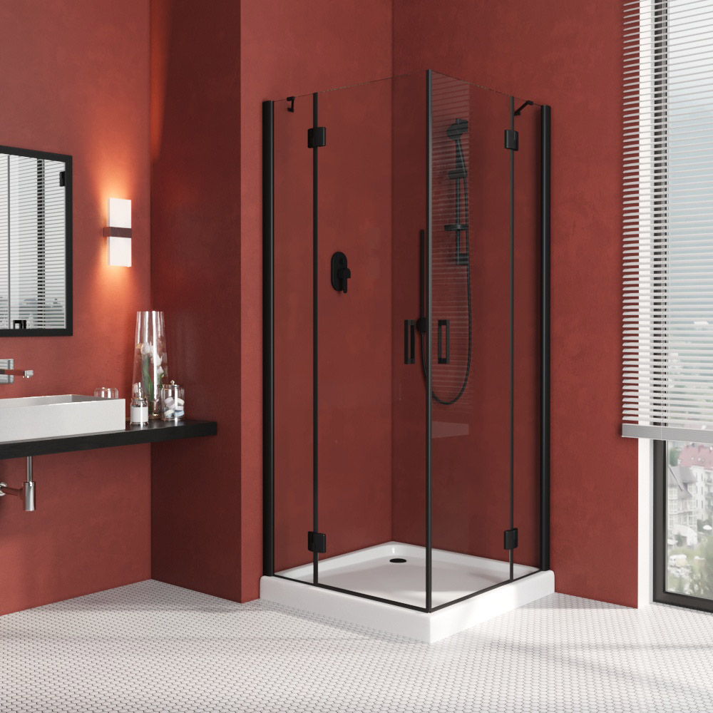 Душевой уголок Vegas Glass AFA LUX 90 02М crystalvision, профиль черный матовый, стекло crystalvision