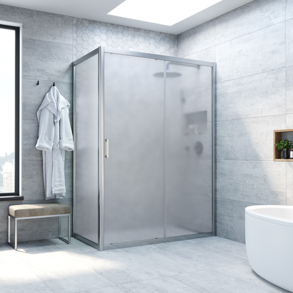 Душевой уголок Vegas Glass ZP+ZPV NOVO 120*75 07 10, профиль матовый хром, стекло сатин