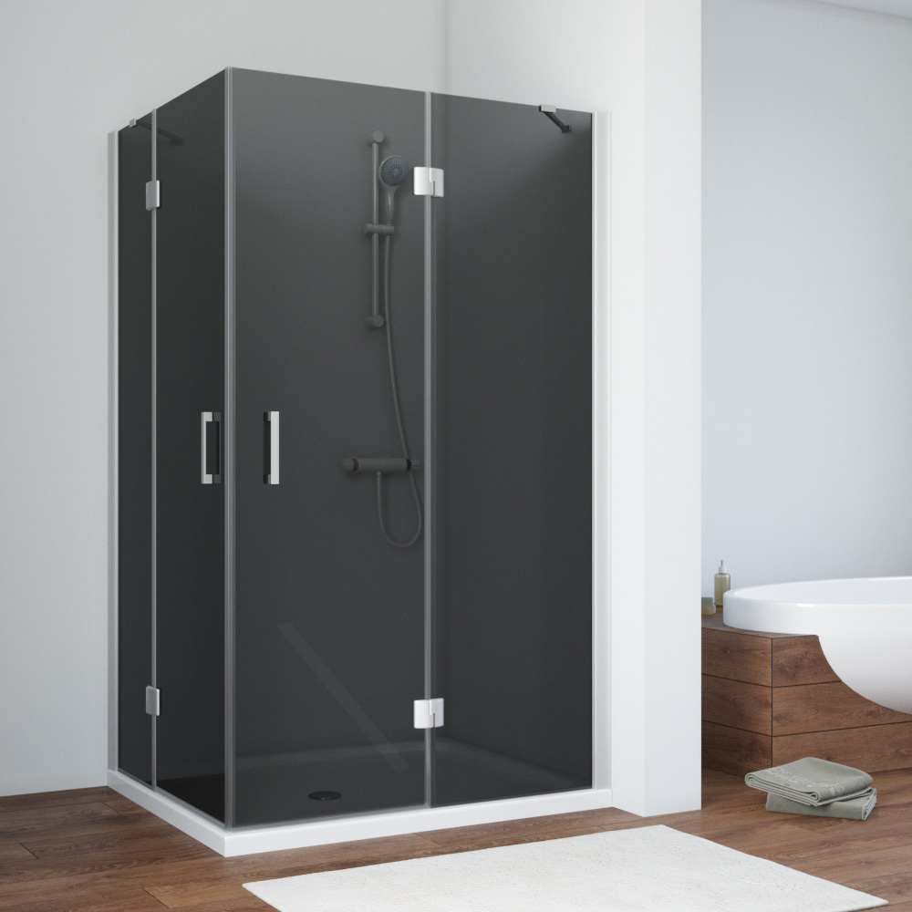 Душевой уголок Vegas Glass AFA-F NOVO 100*80 07 07 R, профиль матовый хром, стекло графит