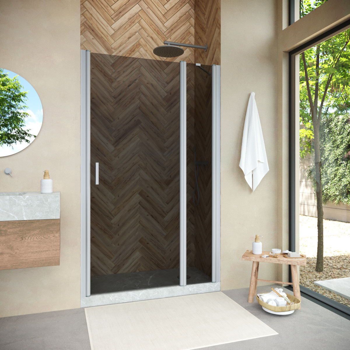 Душевая дверь в нишу Vegas Glass EP-F-1 NOVO 110 07 07 R, профиль матовый хром, стекло графит