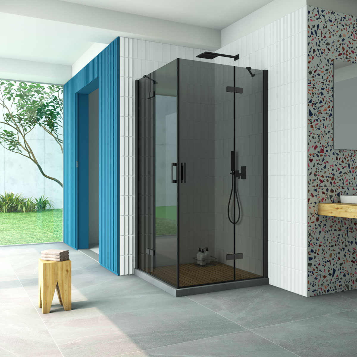 Душевой уголок Vegas Glass AFA Retta 100 02М 07, профиль черный матовый, стекло графит