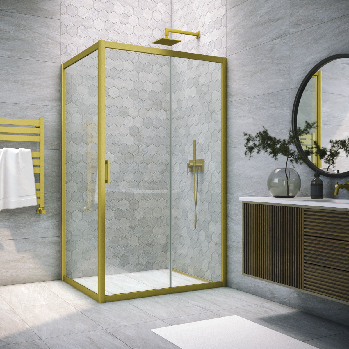 Душевой уголок Vegas Glass ZP+ZPV NOVO 120*85 03 crystalvision, профиль золото матовое, стекло crystalvision