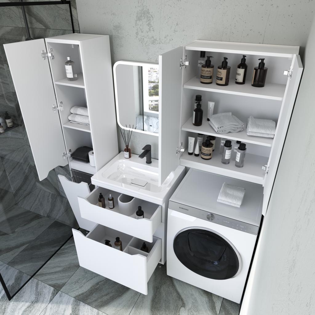 Тумба с раковиной Style Line Марелла 60 2 ящика Люкс антискрейтч белая матовый, Plus напольная