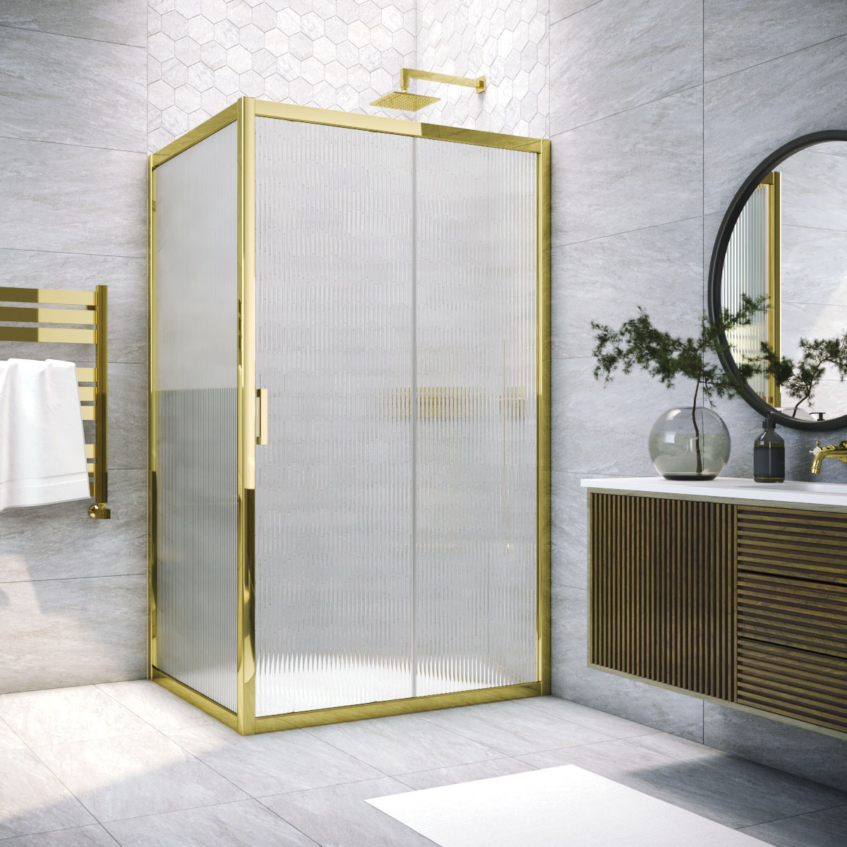 Душевой уголок Vegas Glass ZP+ZPV TUR NOVO 110*90 09 Moru, профиль золото глянцевое, стекло Moru