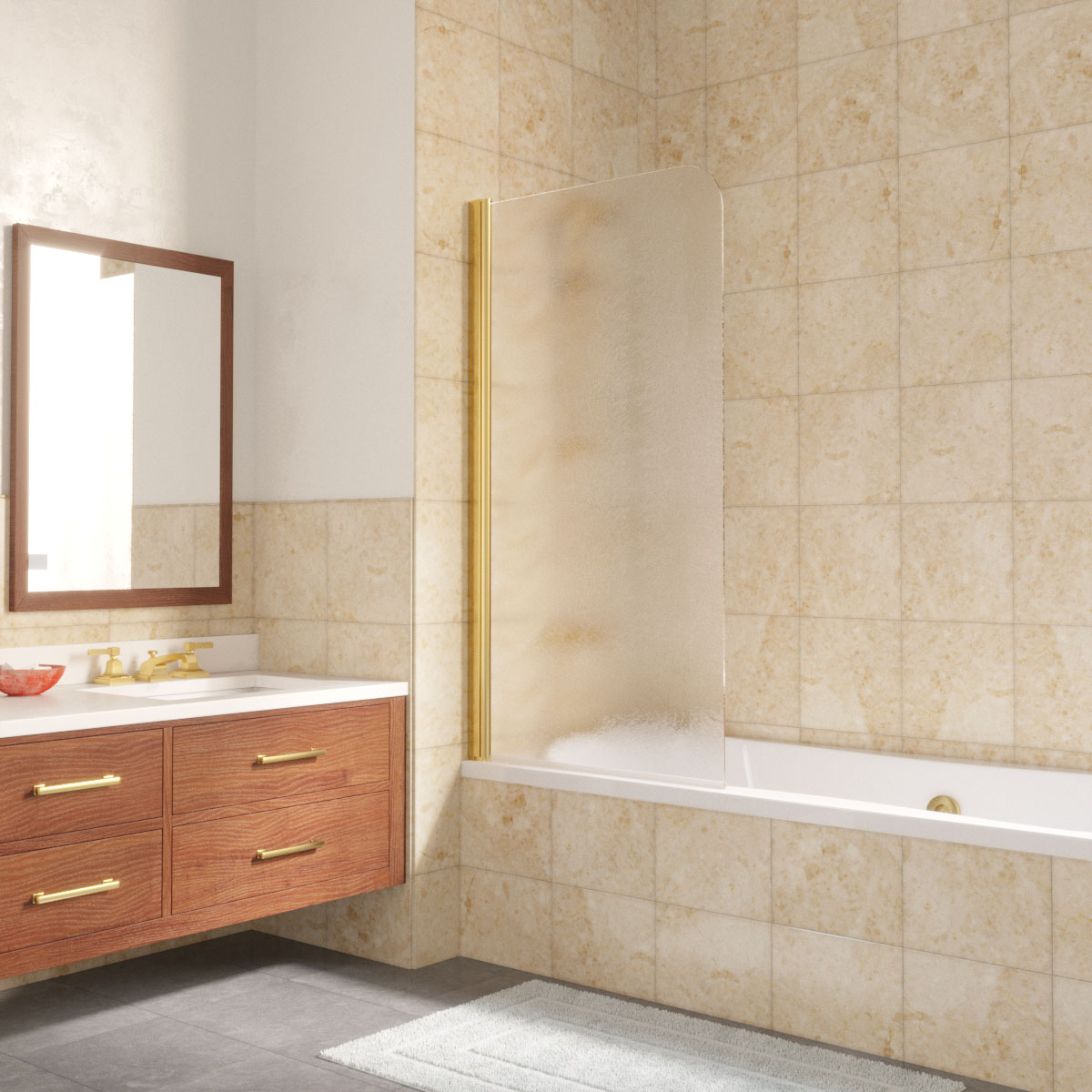 Шторка на ванну Vegas Glass  EV LUX 60 09 02 L, профиль золото глянцевое, стекло шиншилла