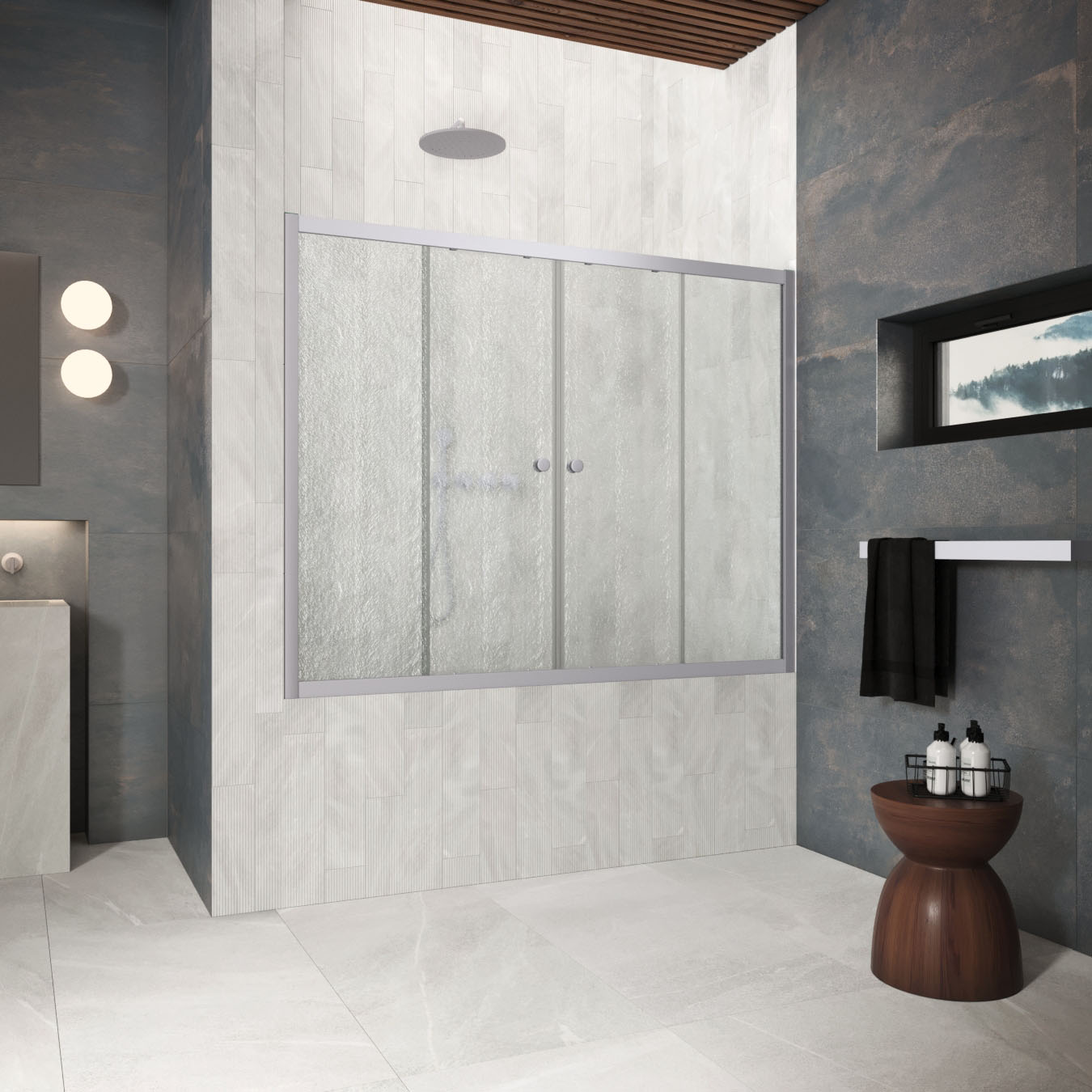 Шторка на ванну Vegas Glass  Z2V Protec 195 07 02, профиль матовый хром, стекло шиншилла