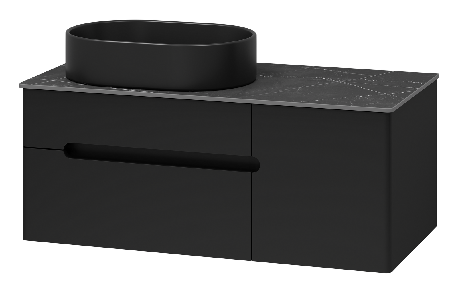 Тумба под раковину Misty Роял 100 черная подвесная, со столешницей