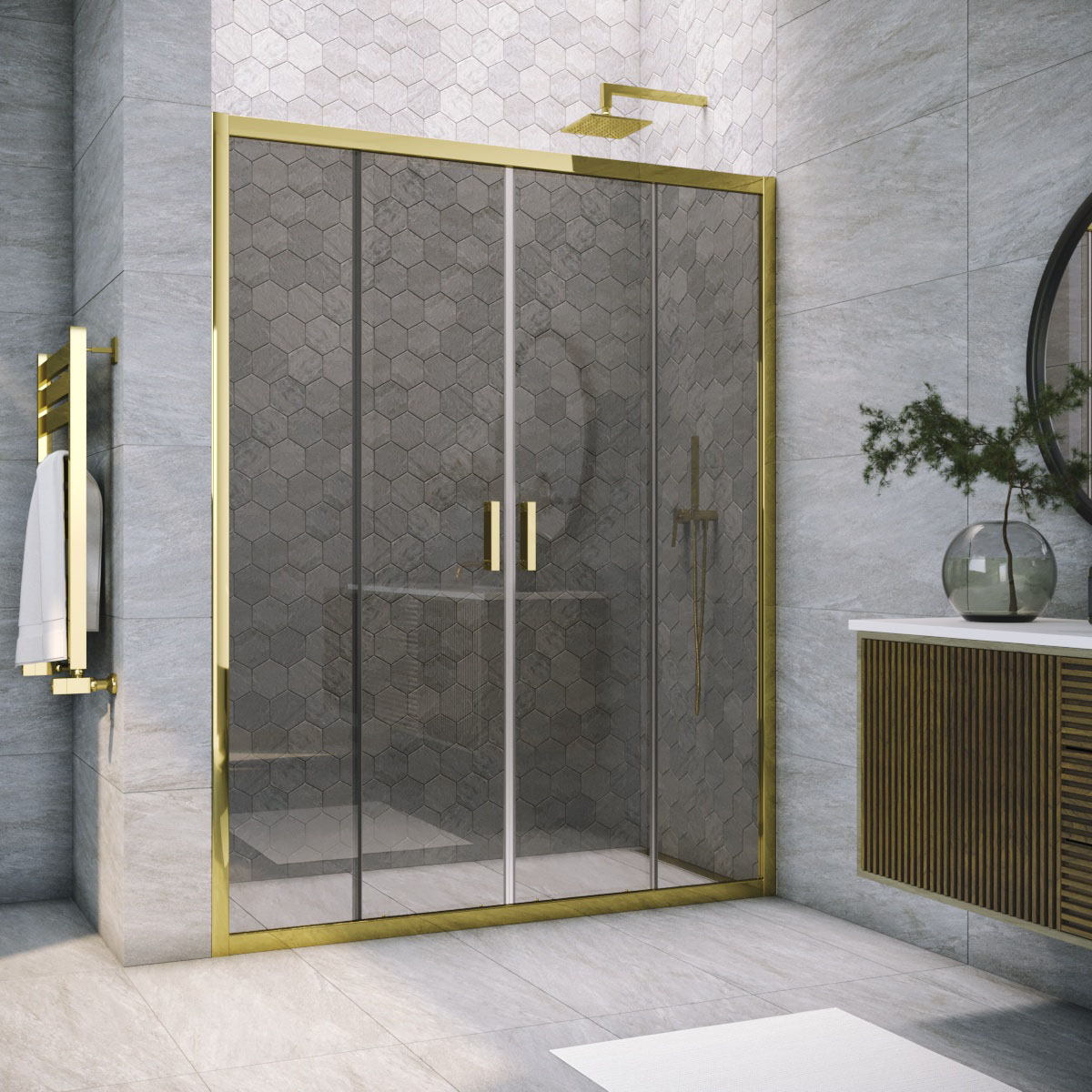 Душевая дверь в нишу Vegas Glass Z2P TUR NOVO h2000 220 09 07, профиль золото глянцевое, стекло графит