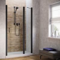 Душевая дверь в нишу Vegas Glass EP-F-1 LUX 135 02М crystalvision R профиль черный матовый, стекло crystalvision