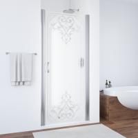 Душевая дверь в нишу Vegas Glass ЕР 85 08 ARTDECO D1 профиль глянцевый хром, стекло матовое рисунок прозрачный