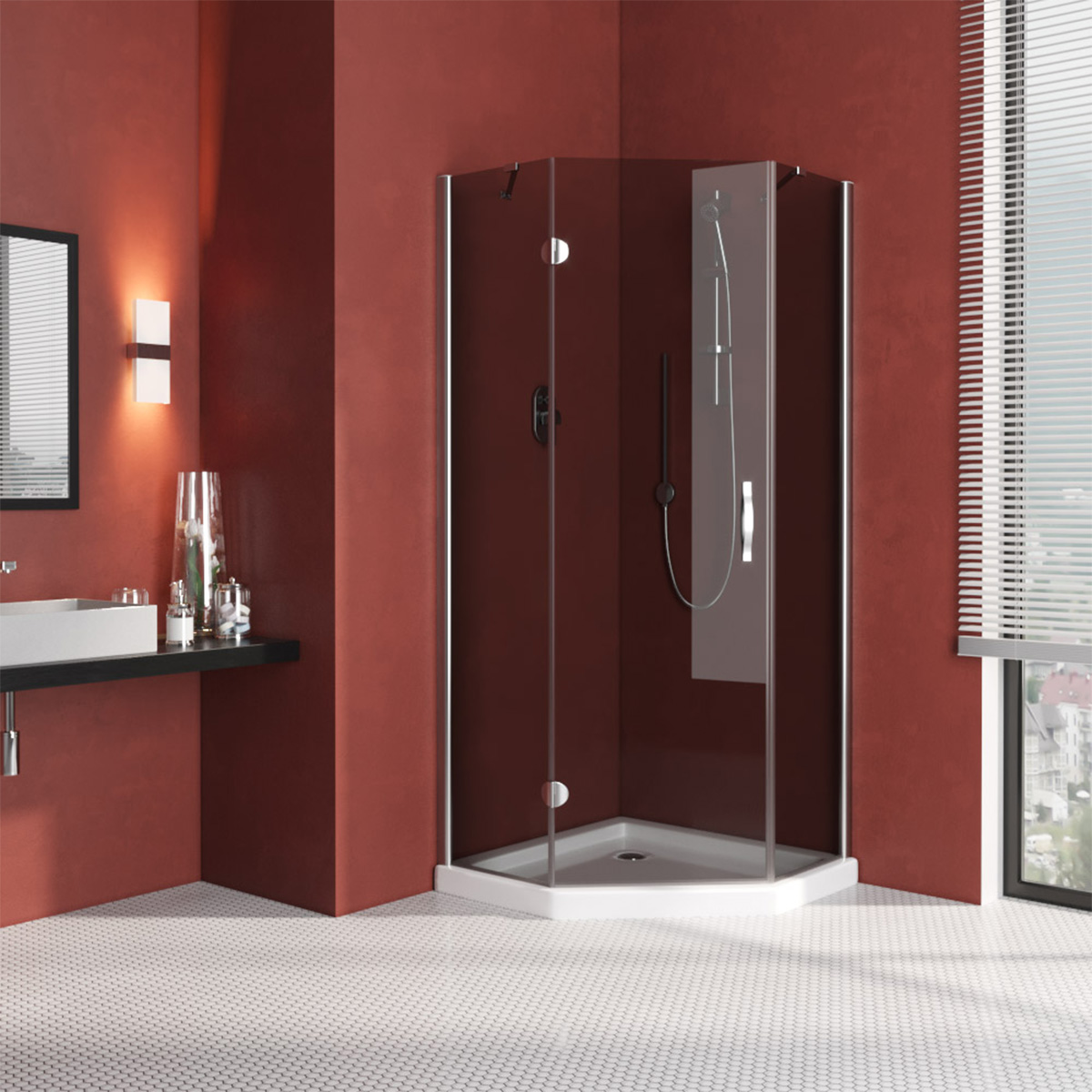 Душевой уголок Vegas Glass AFA-Pen LUX 120 08 07 L, профиль глянцевый хром, стекло графит