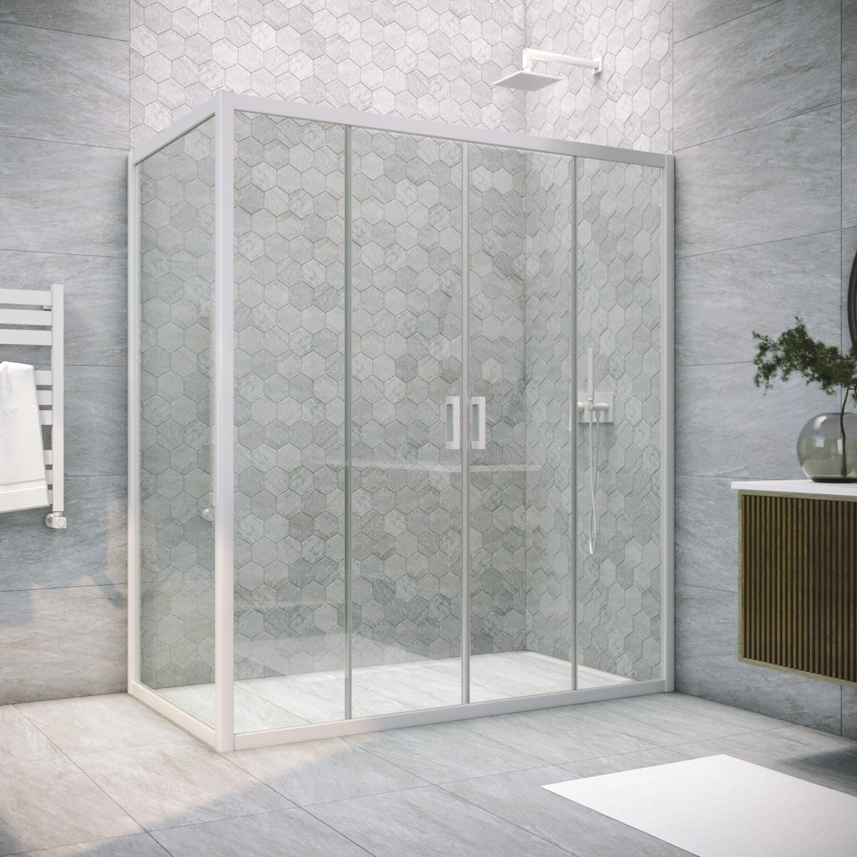 Душевой уголок Vegas Glass Z2P+ZPV NOVO h2000 210*75 01 crystalvision, профиль белый, стекло crystalvision