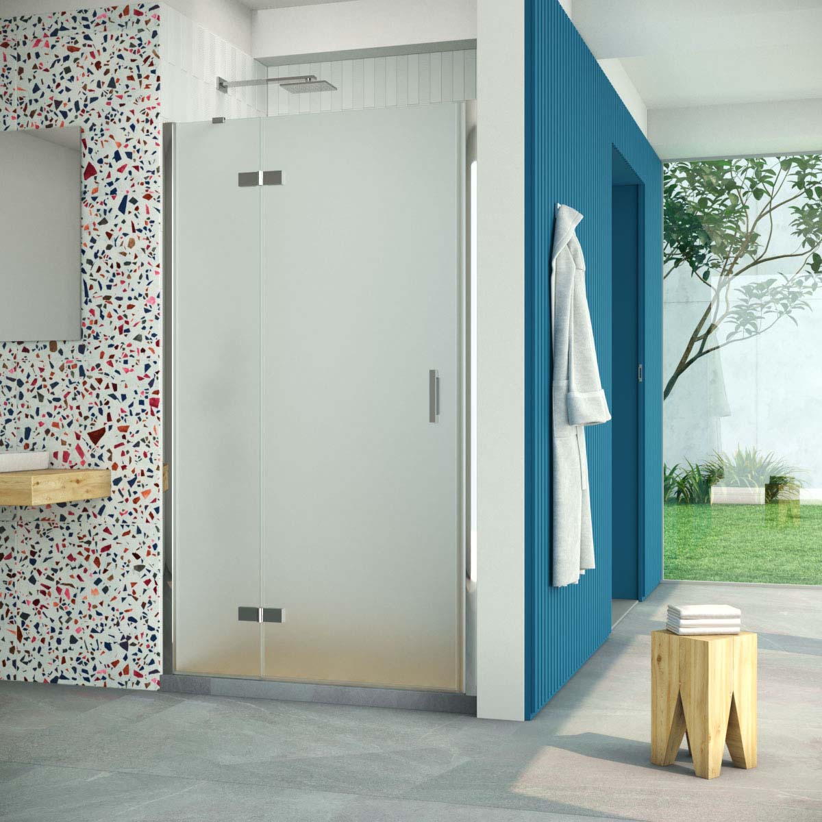 Душевая дверь в нишу Vegas Glass AFP Retta 90 08 10 L, профиль глянцевый хром, стекло сатин