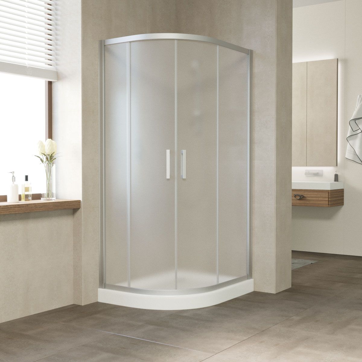 Душевой уголок Vegas Glass ZS-F NOVO 90*80 07 10 профиль матовый хром, стекло сатин