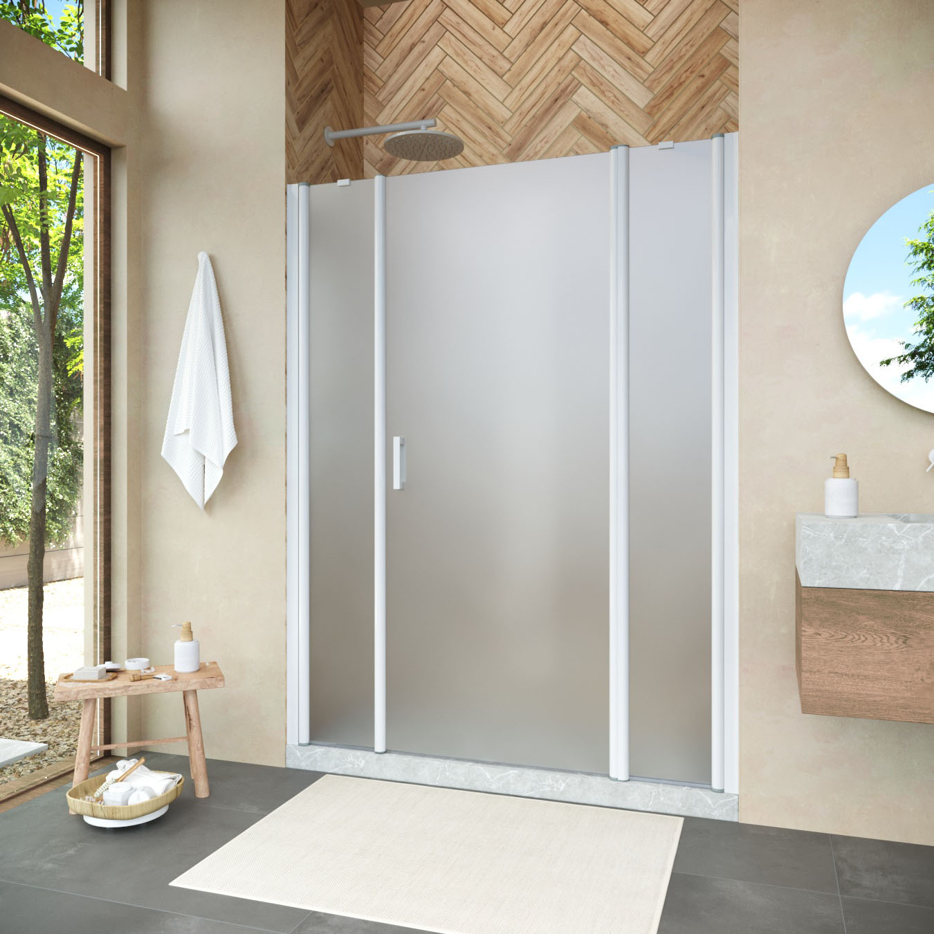 Душевая дверь в нишу Vegas Glass  EP-2F NOVO 145 01 10 R, профиль белый, стекло сатин