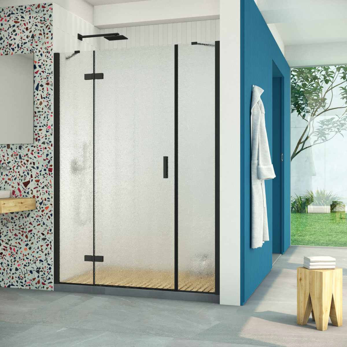 Душевая дверь в нишу Vegas Glass  AFP-F Retta 140 02М 02 L, профиль черный матовый, стекло шиншилла