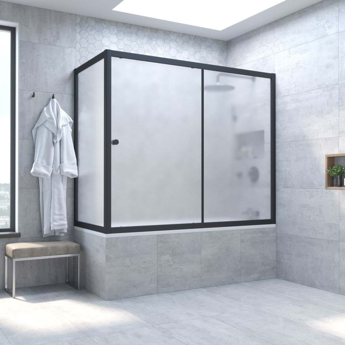 Шторка на ванну Vegas Glass ZV+ZVF NOVO 170*85 02М 10, профиль черный матовый, стекло сатин