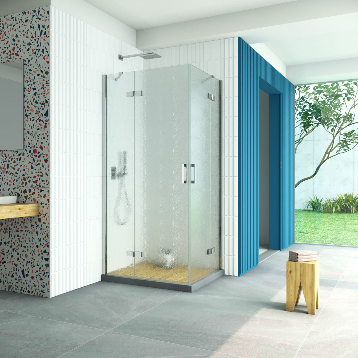 Душевой уголок Vegas Glass AFA-F Retta 100*80 08 02 L, профиль глянцевый хром, стекло шиншилла