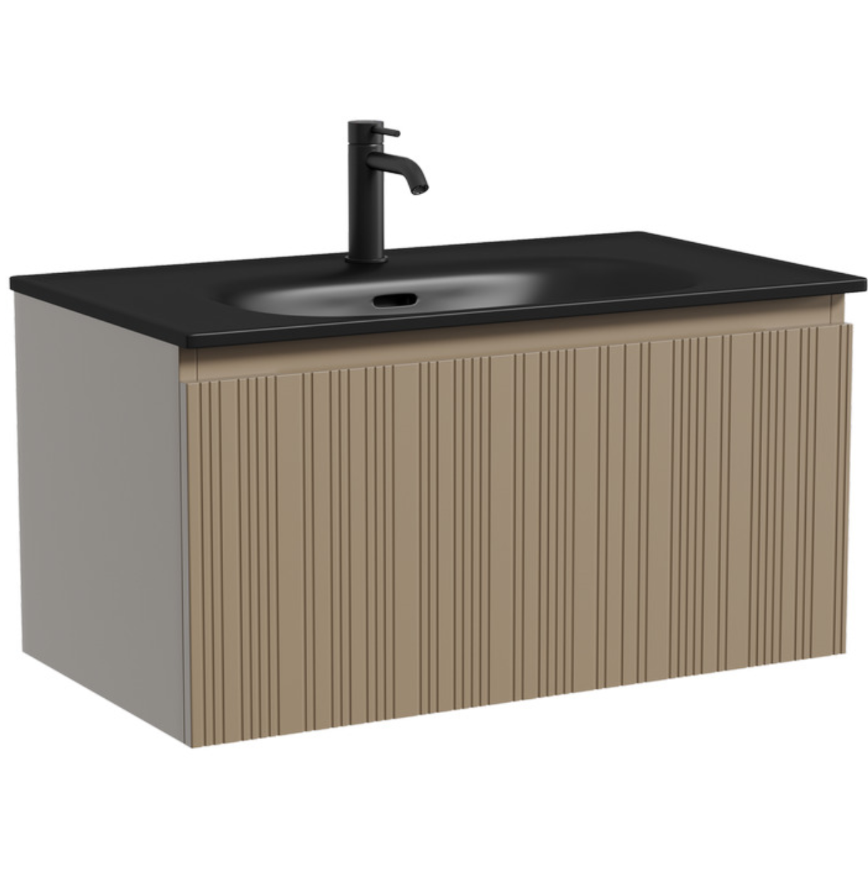 Тумба с раковиной Sancos Code 80 подвесная, серо-бежевая, раковина черная