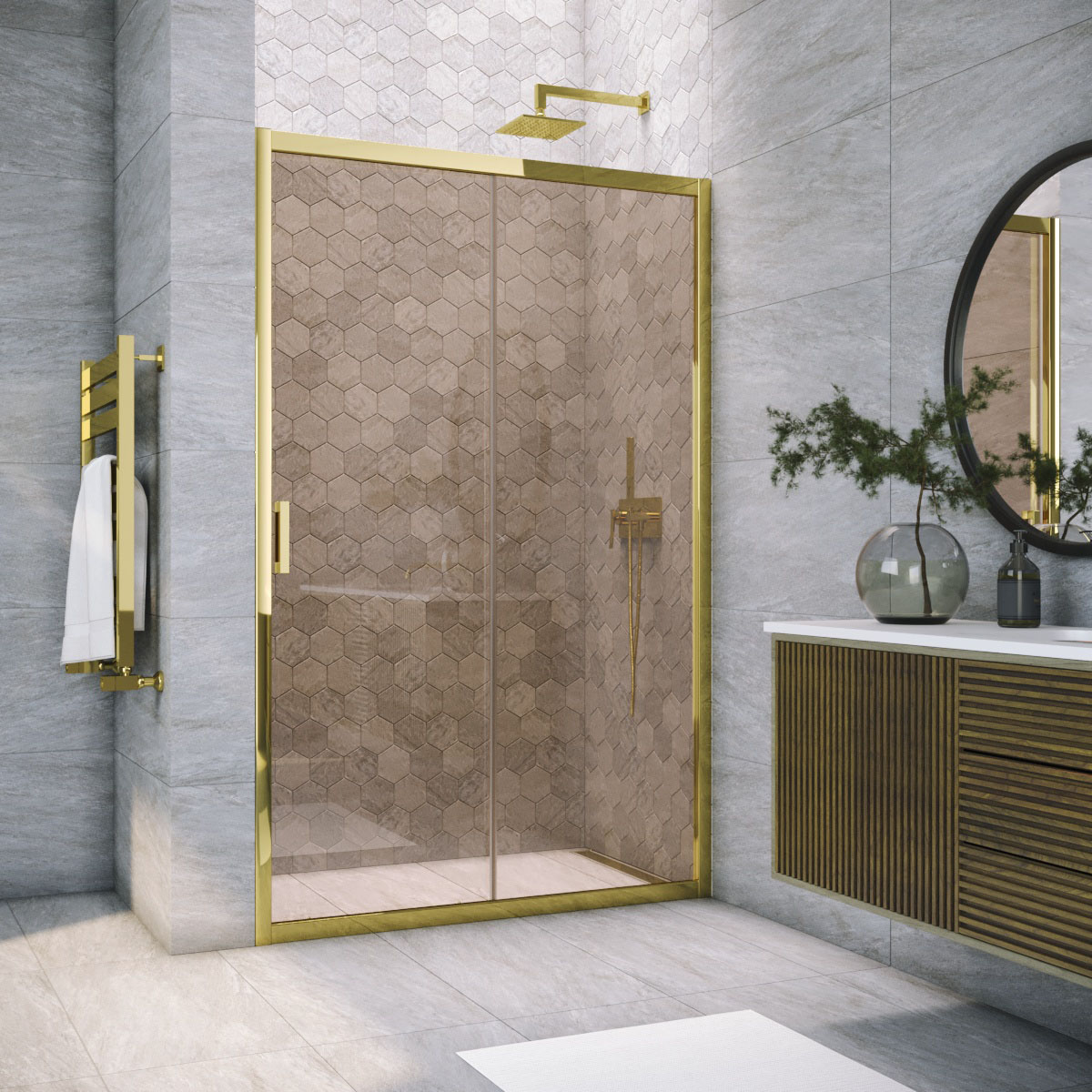 Душевая дверь в нишу Vegas Glass ZP TUR NOVO h1900 175 09 05, профиль золото глянцевое, стекло бронза