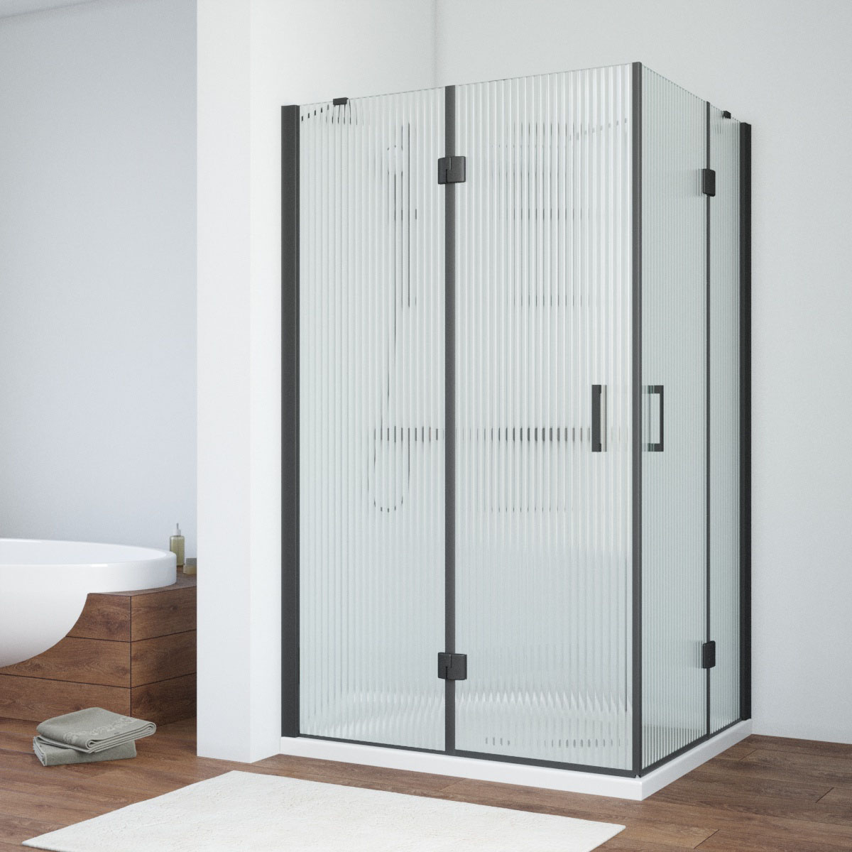 Душевой уголок Vegas Glass AFA-F NOVO 120*110 02М Moru L, профиль черный матовый, стекло Moru