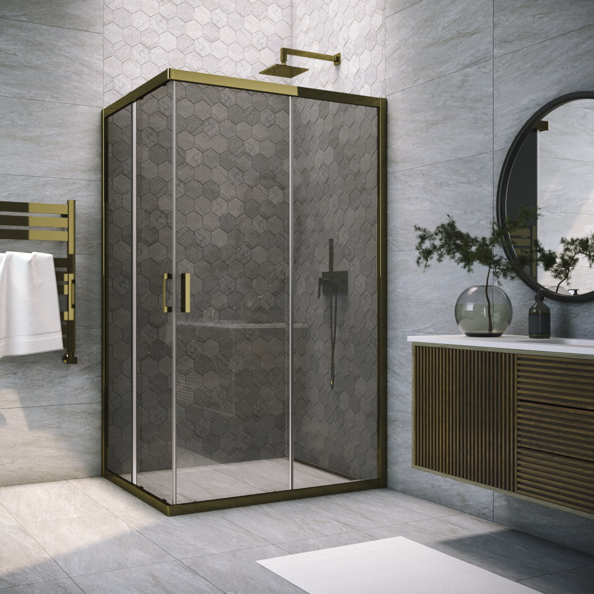 Душевой уголок Vegas Glass ZA-F TUR NOVO 85*80 05 07, профиль бронза, стекло графит