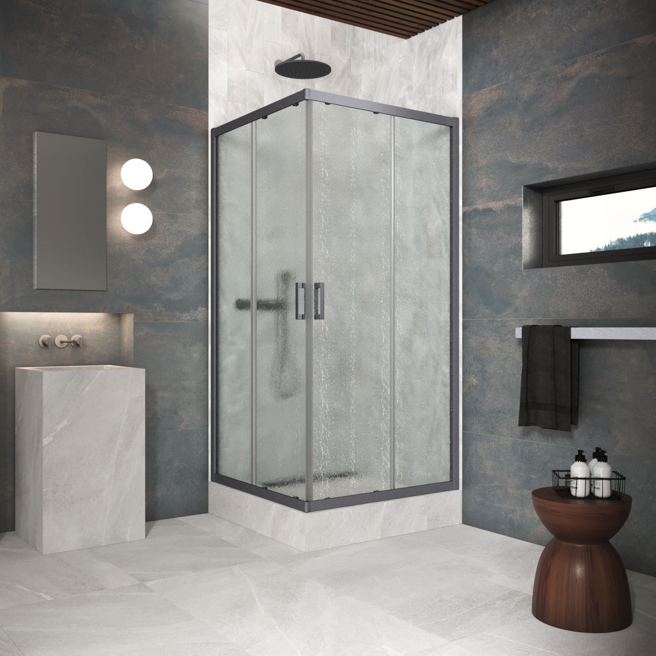 Душевой уголок Vegas Glass ZA Protec h1900 95 06 02, профиль GunMetal, стекло шиншилла