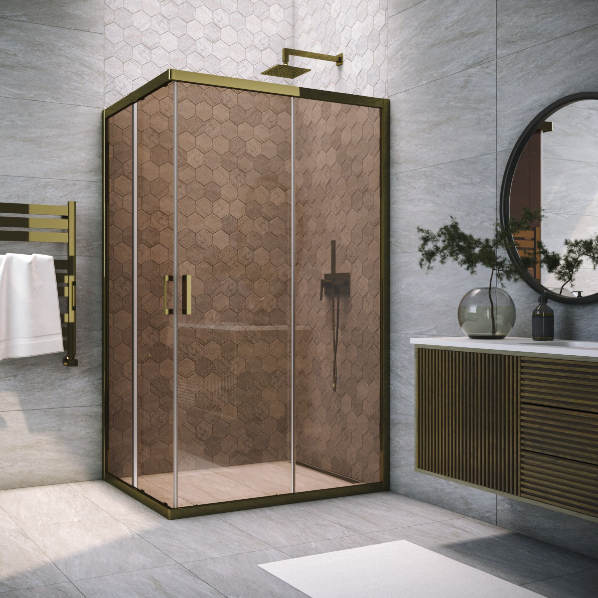 Душевой уголок Vegas Glass ZA-F TUR NOVO 85*80 05 05, профиль бронза, стекло бронза