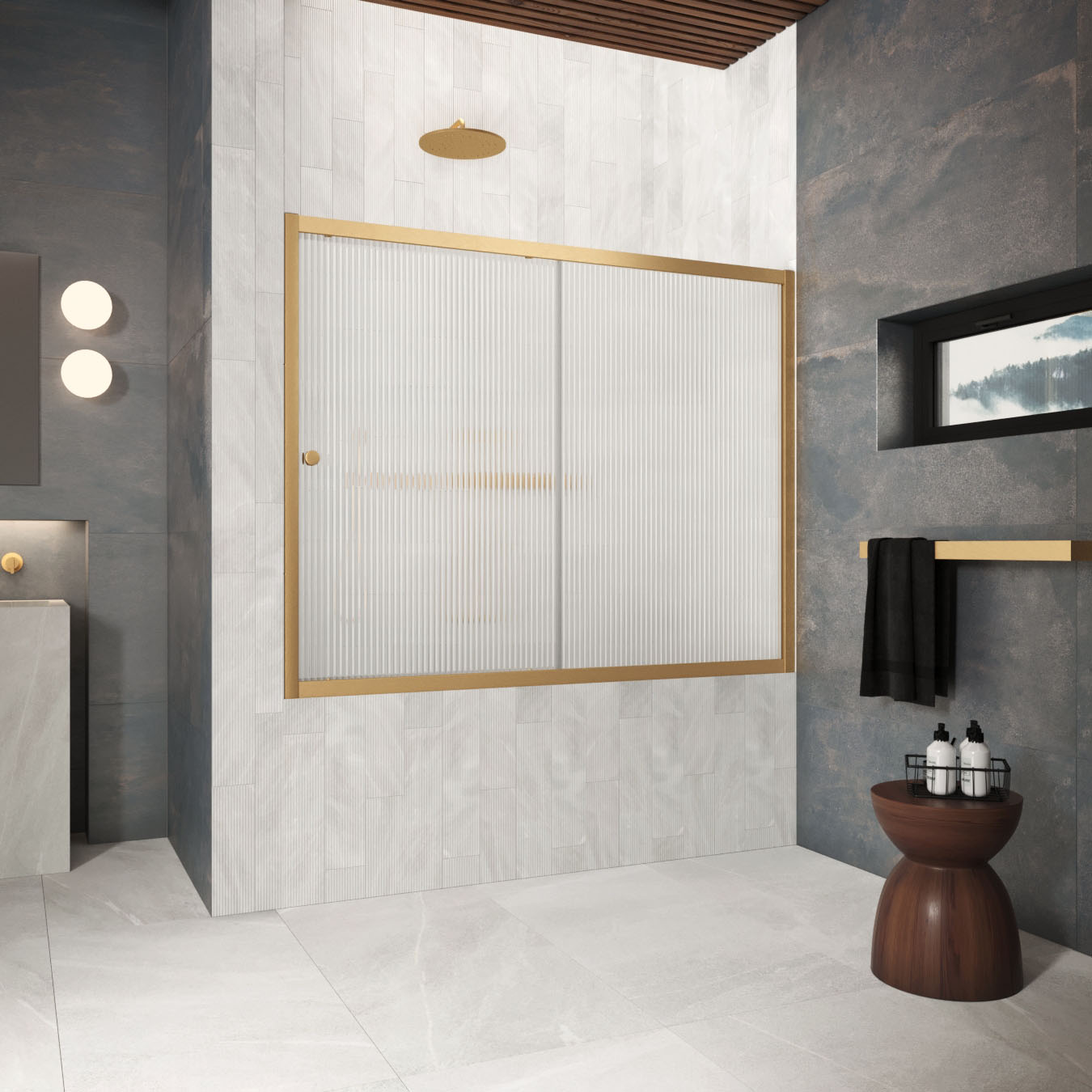 Шторка на ванну Vegas Glass  ZV Protec 170 03 Moru, профиль золото матовое, стекло Moru