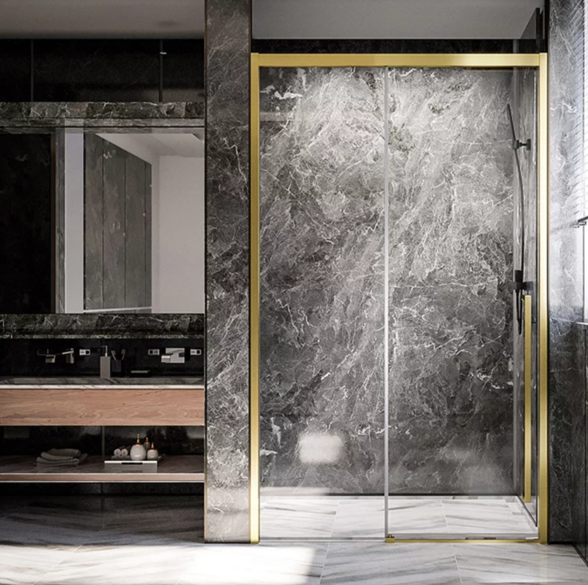 Душевая дверь в нишу Veconi Premium Trento PTD-30G 120 см, профиль золото