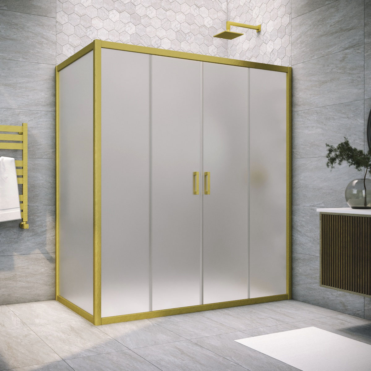 Душевой уголок Vegas Glass Z2P+ZPV NOVO h2000 215*70 03 10, профиль золото матовое, стекло сатин