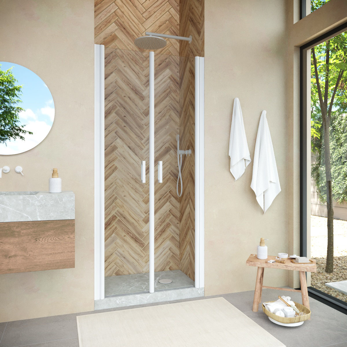 Душевая дверь в нишу Vegas Glass  E2P NOVO h2000 120 01 01, профиль белый, стекло прозрачное