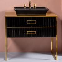 Тумба с раковиной Armadi Art Monaco 100 с золотой столешницей черная, золото