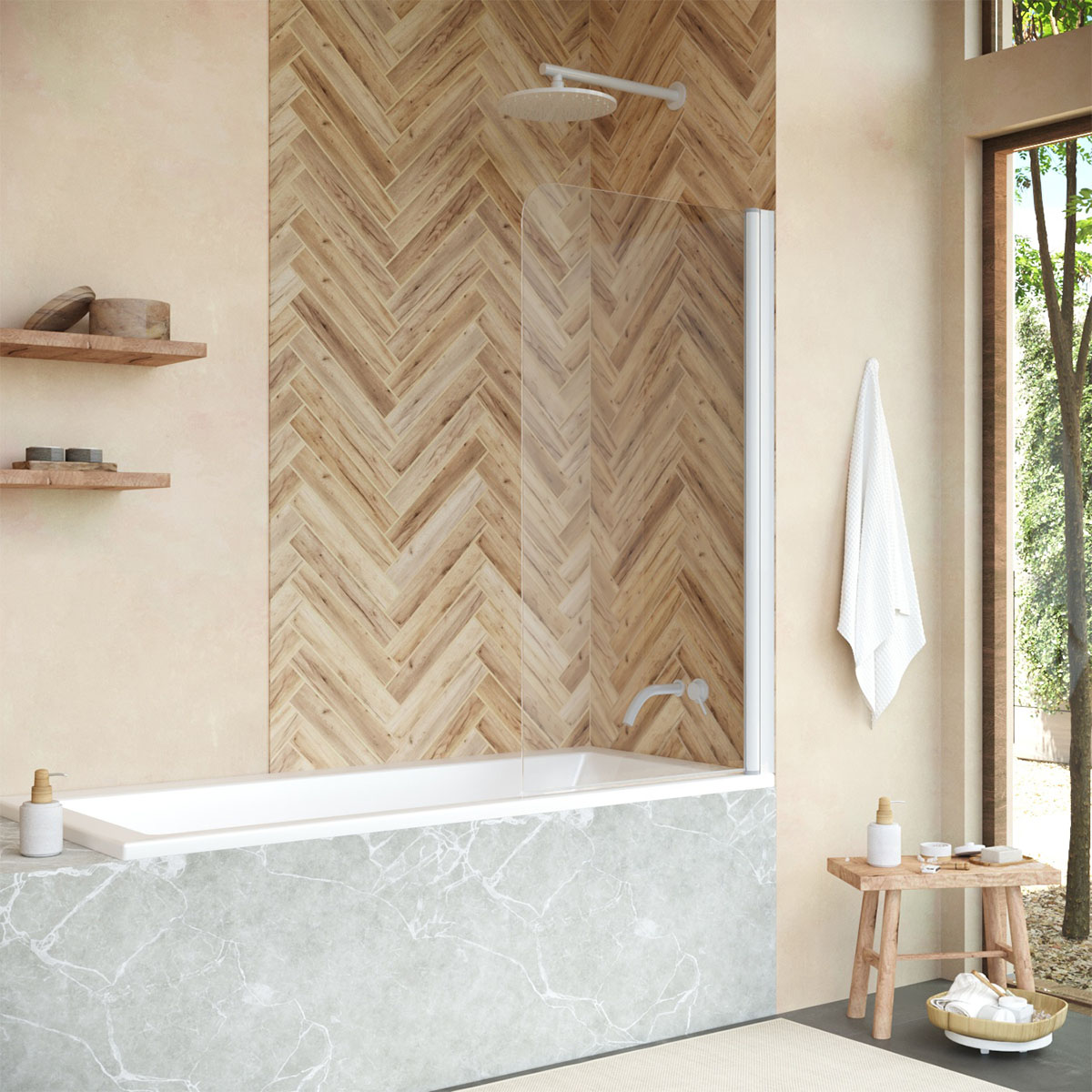 Шторка на ванну Vegas Glass EV NOVO 70 01 01, профиль белый, стекло прозрачное