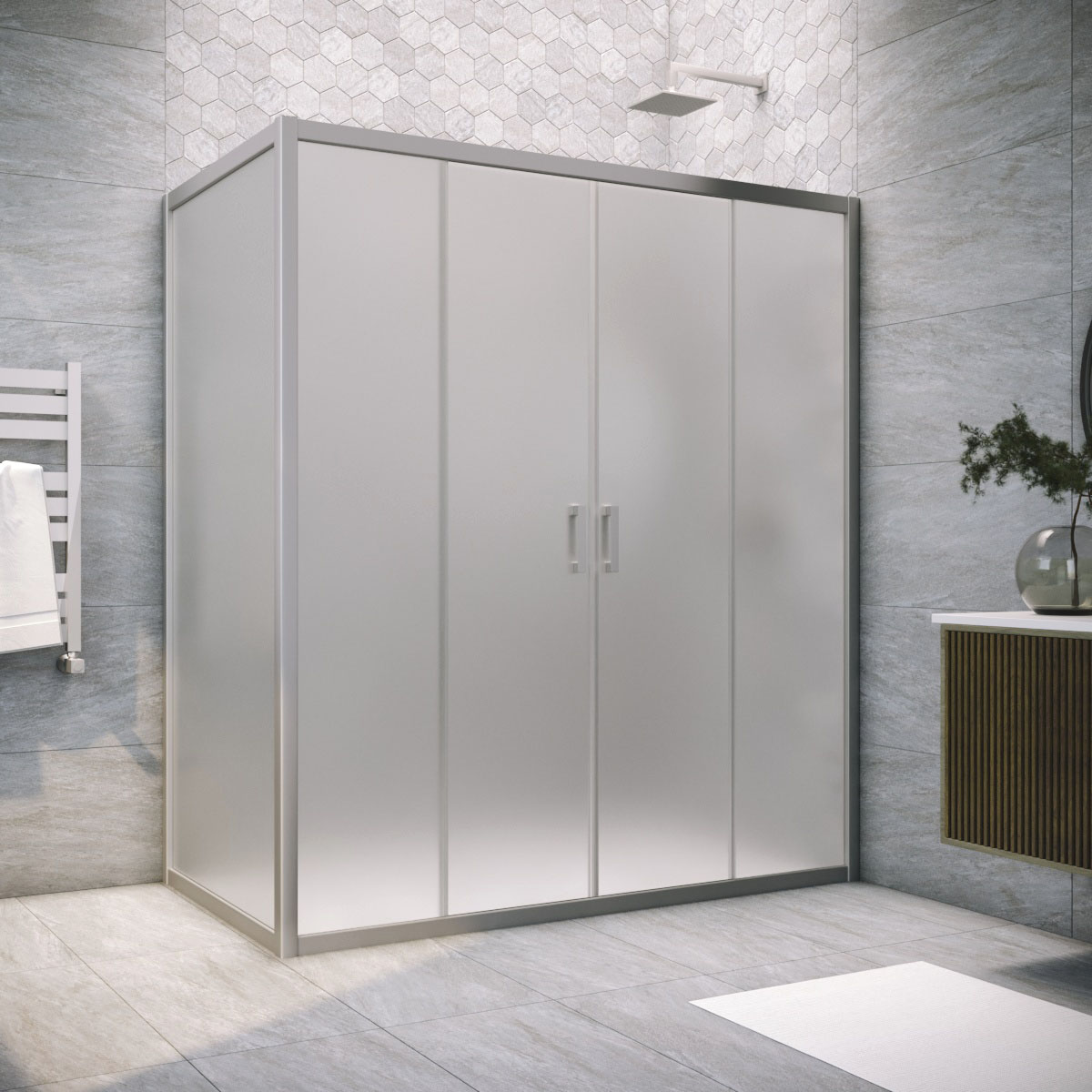 Душевой уголок Vegas Glass Z2P+ZPV NOVO h2000 205*85 07 10, профиль матовый хром, стекло сатин