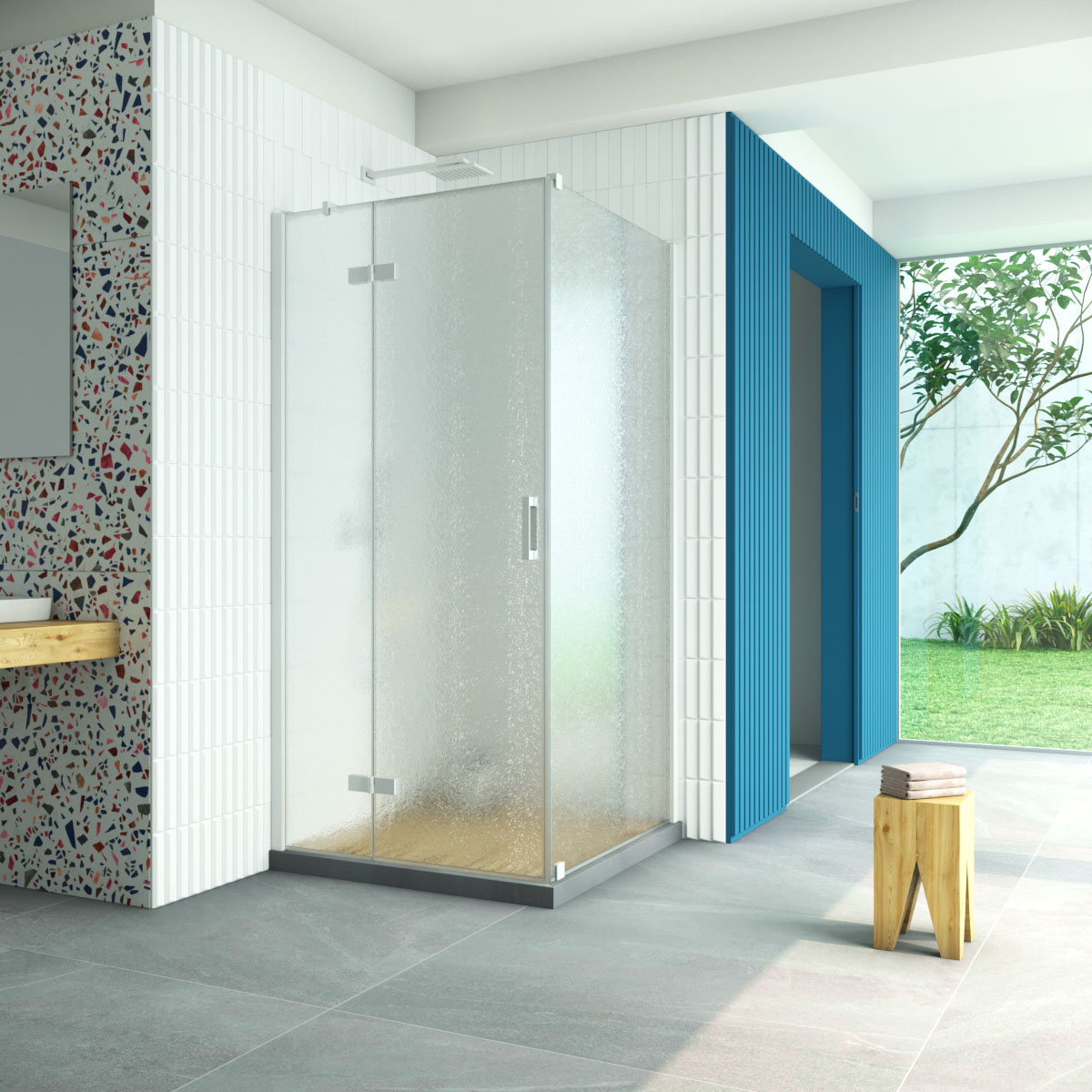 Душевой уголок Vegas Glass AFP-Fis Retta 100*100 01 02 L, профиль белый, стекло шиншилла