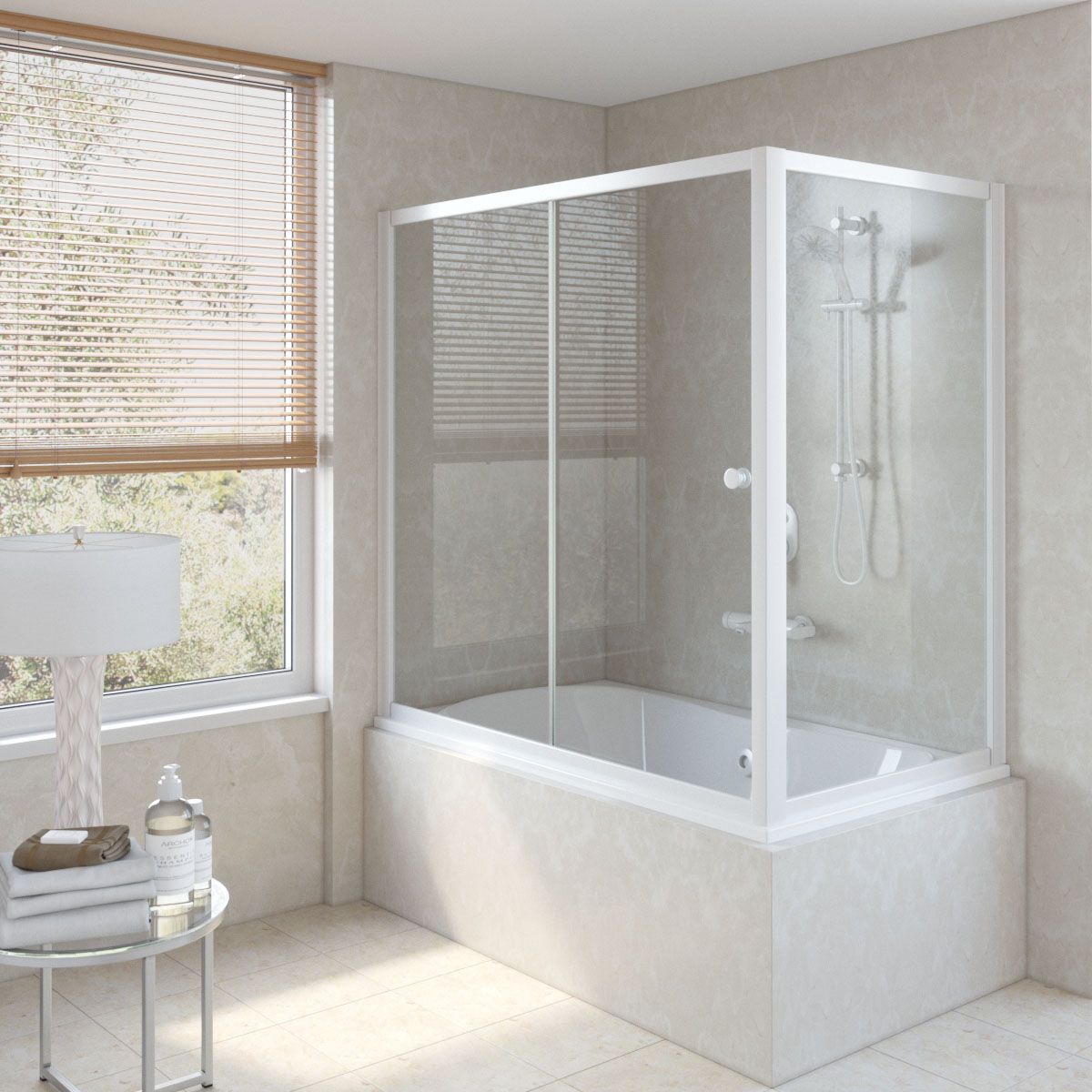 Шторка на ванну Vegas Glass ZV+ZVF NOVO 160*85 01 01 профиль белый, стекло прозрачное