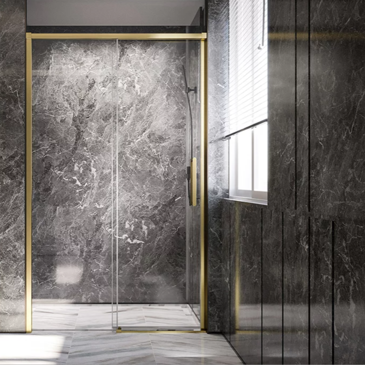 Душевая дверь в нишу Veconi Premium Trento PTD-40G 140 см, профиль золото