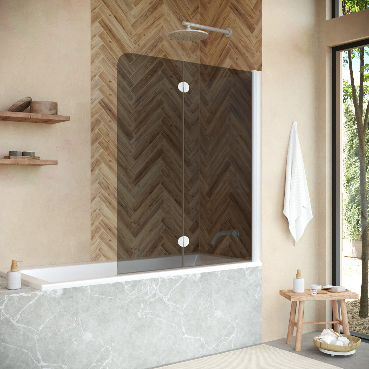 Шторка на ванну Vegas Glass E2V NOVO 120 01 07 R, профиль белый, стекло графит