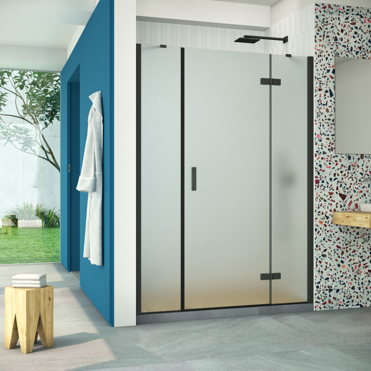 Душевая дверь в нишу Vegas Glass AFP-F Retta 150 02М 10 R, профиль черный матовый стекло сатин