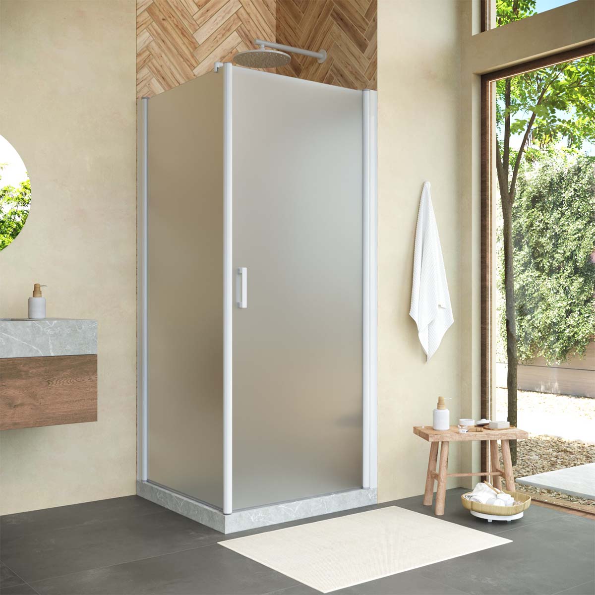 Душевой уголок Vegas Glass EP-FIS NOVO 90*100 01 10 R, профиль белый, стекло сатин