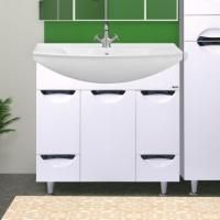 Тумба с раковиной Misty Жасмин 85 белая эмаль, 2 ящика, с бельевой корзиной