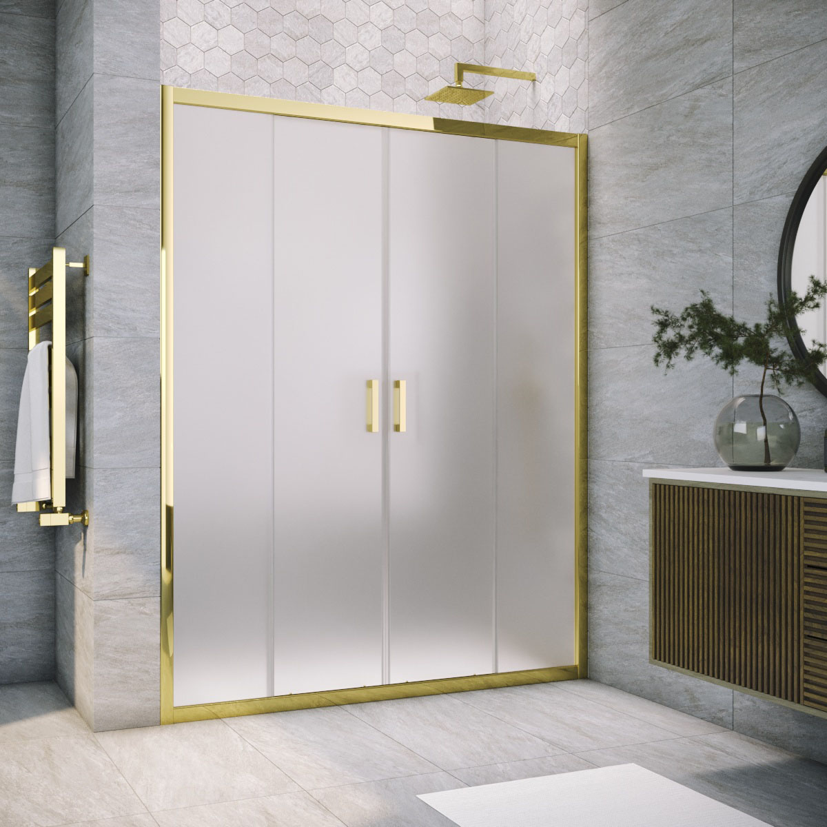 Душевая дверь в нишу Vegas Glass Z2P TUR NOVO h1900 165 09 10, профиль золото глянцевое, стекло сатин