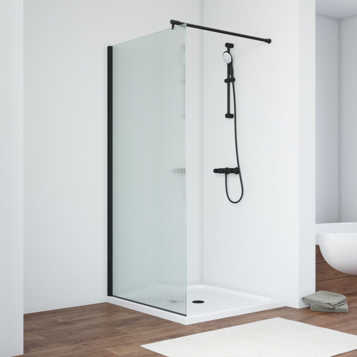 Душевая перегородка Vegas Glass EAF NOVO h2000 86 02М Moru, профиль черный матовый, стекло Moru