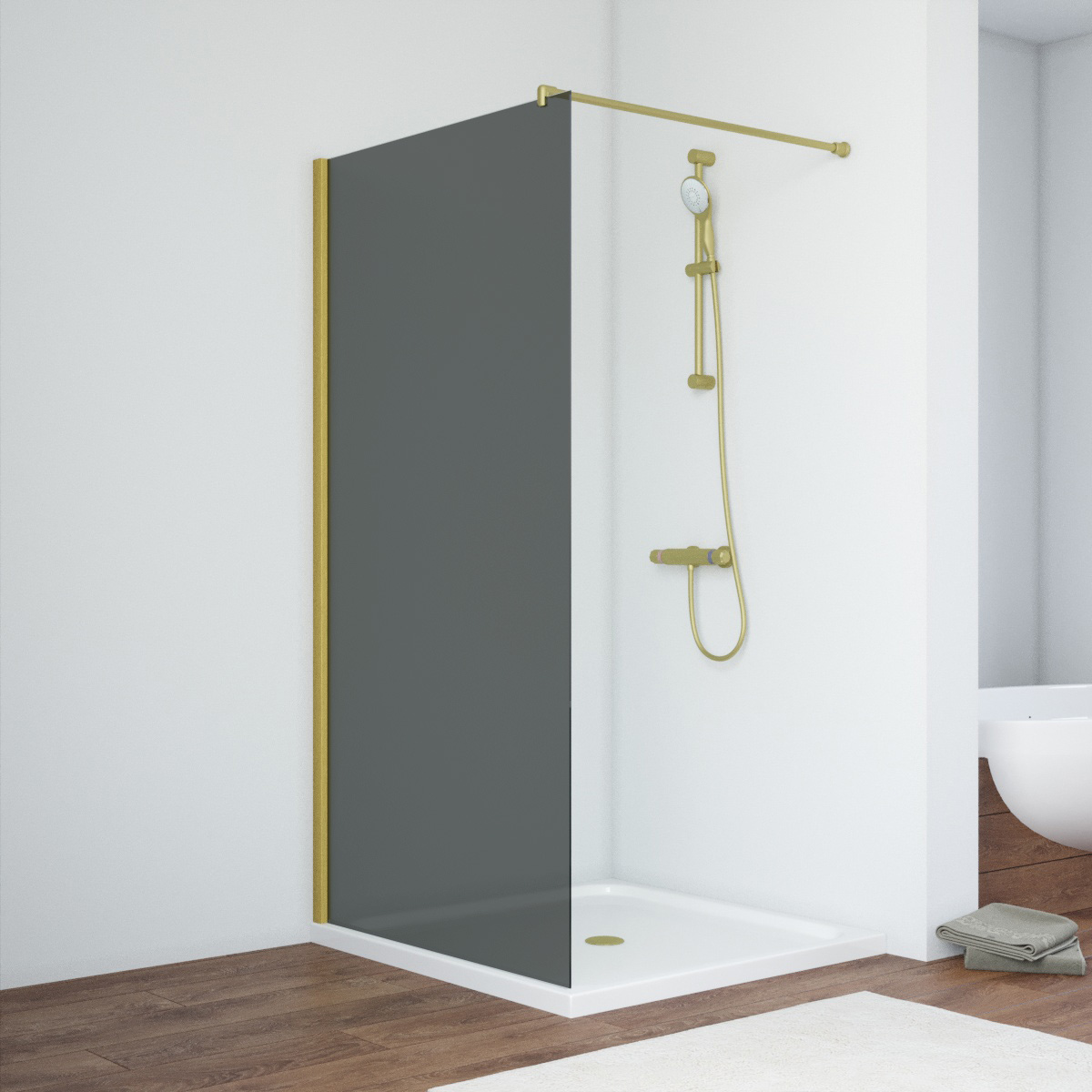 Душевая перегородка Vegas Glass EAF NOVO h2000 96 03 07, профиль золото матовое, стекло графит